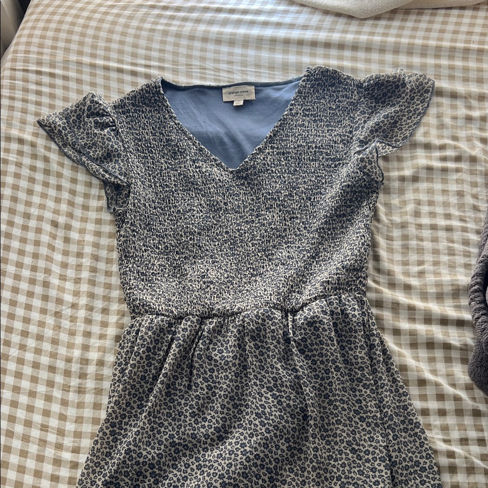 Orange Creek Dusty Blue and Cream Midi Dress
